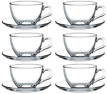 Load image into Gallery viewer, Chehar Superb Crystal Clear Classic Solid Glass Tea Cup with Saucer Handle, 180 ml,Set of (6) - Home Decor Lo