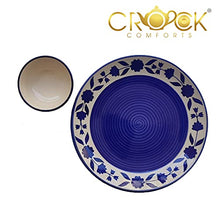 Load image into Gallery viewer, Crock Comforts- Handmade Couple Goal Royal Blue Dinner Set Ceramic Including Dinner Plates(10 inch) with Serving Bowl and Quarter Plates(7 inch) (Set of 2, Microwave & Dishwasher Safe)