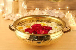 A.H Royal Decorative Brass Embosed Flower Design Urli Bowl Home & Living Room Decor Center Showpiece for Diwali Gift (Size - 6x6 inch Diameter) - Home Decor Lo