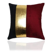 Load image into Gallery viewer, Caption Home Golden Stripe Decorative Cushion Cover 16x16 (Set of 2); Cotton Velvet & Faux Leather; Cool, Classy for Bedroom; Great for Gifting (Maroon Black) - Home Decor Lo