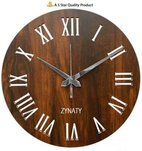 ZYNATY Round Shape MDF Wooden Wall Clock with Romman Numerals Silent Wall Clock for Indoor/Living Room/Bedroom/Kitchen/Dining Room Decor (Dark Brown ) (11 INCH) - Home Decor Lo