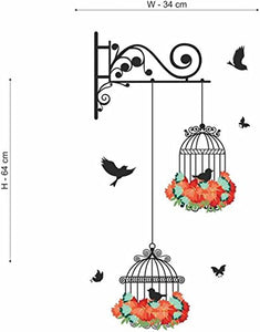 Decals Design Wall Sticker 'Hanging Birds Cage With Flowers' - Home Decor Lo