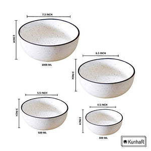 KunhaR Ceramic Mixing Bowls | Serving Bowl Set | Ceramic Cereal | Soup Bowl | Salad Bowls - White Matt - Home Decor Lo
