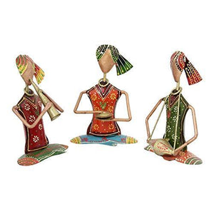 Handicrafts Paradise Iron Sitting Musician Doll Set Handmade Decorative Gift Item Showpiece for Home Decor (6.5 inch) - Set of 3 pc - Home Decor Lo