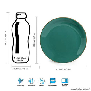 ExclusiveLane 'Earthen Turquoise' Hand Glazed Ceramic Plates For Dinner Plates With Katoris (8 Pieces, Serving for 4, Microwave Safe)- Dinner Serving Set For Kitchen Plate And Bowl Sets Dinnerware Set - Home Decor Lo