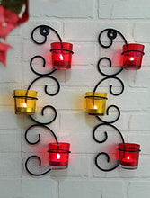 Load image into Gallery viewer, Altered Decor Set of 2 Wall Hanging Tealight Candle Holder / Metal Wall Sconce with Glass Cups and Tealight Candles for Home & Diwali Decorations Items
