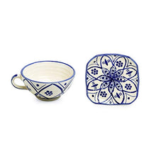 Load image into Gallery viewer, ExclusiveLane 'Moroccan Floral' Hand Painted Studio Pottery Ceramic Soup Bowls with Spoons & Saucers (Set of 2, Microwave Safe, 250 ML) - Handled Soup Bowls with Handle Soup Set with Spoon Soup Cups - Home Decor Lo