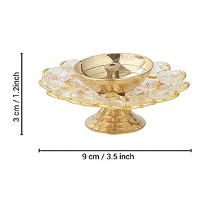 TIED RIBBONS Pack of 4 Brass Crystal Akhand Diya Brass Oil Puja Lamp - Diwali Diya - Diwali Decorations Items for Home and Diwali Gifts (Golden, 9 x 3.5 cm)
