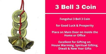 Load image into Gallery viewer, Plusvalue Fengshui Vastu Lucky Brass Hanging 3 Bell 3 Chinese Coins Main Entrance Door Hanging Decorative Home Office Wealth Spiritual Decor (Small) - Home Decor Lo