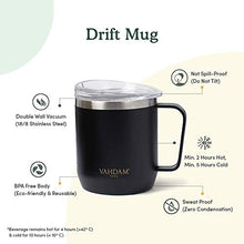 Load image into Gallery viewer, VAHDAM Drift Black Hot Coffee Mug with Lid 300 ml | FDA Approved 18/8 Stainless Steel Tea Mug | ECO-Friendly & Sustainable Mug to Carry Hot & Cold Beverage | Travel Mug for Tea Coffee - Home Decor Lo
