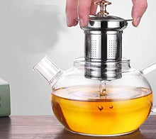 Load image into Gallery viewer, BMG Import Export Heat Resistant Flame Proof Clear Borosilicate Glass Kettle Stove Top Safe Blooming and Loose Tea Pot with Stainless Steel Infuser and Lid , 1000 ml - Home Decor Lo