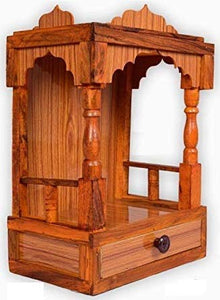 SANRACHNA Ent. Wooden Wall Hanging Pooja Temple (Brown puja mandir, 45 x 30 x 20 cm) for Office & Home use. - Home Decor Lo