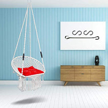 Load image into Gallery viewer, Curio Centre Make in India Round Premium Swing with Polyester Ropes & Mild Steel Frame for Adults & Kids/Indoor Outdoor Hanging Swing Chair with Cushion & Accessories (73 x 81 x 149 cm, White) - Home Decor Lo