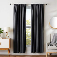 Load image into Gallery viewer, AmazonBasics Room Darkening Blackout Curtain Set of 2 with Tie Backs - 245 GSM - (7 Feet - Door) 52" x 84", Black - Home Decor Lo