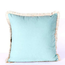 Load image into Gallery viewer, AJS Living Cushion with Cover, Pillow for Home Office School Chair seat, Takiya of White Floral Embroidere, Printed Writing, Jute Border Cushions TC - 300, Size - 20 x 20 Inch - Home Decor Lo
