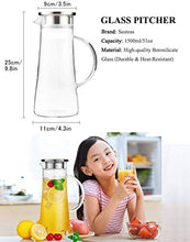 Load image into Gallery viewer, Akky Enterprise Glass Water Carafe Pitcher With Stainless Steel Infuser Lid and Spout - Heat Resistant Pitcher for Hot/Cold Water, Jug Bottle,Milk,Juice, Iced Tea (Glass, 1300ml),(1 pcs) - Home Decor Lo