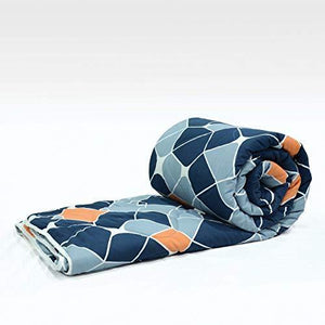 Divine Casa Microfiber Reversible Geometric Single Comforter for Single Bed - (59"x90") , Navy Blue and Orange - Home Decor Lo