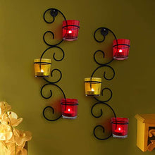 Load image into Gallery viewer, Altered Decor Set of 2 Wall Hanging Tealight Candle Holder / Metal Wall Sconce with Glass Cups and Tealight Candles for Home & Diwali Decorations Items