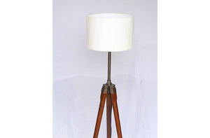 Wooden Tripod Floor Lamp Stand with Shade and Bulb: Off White - Home Decor Lo