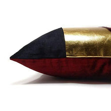 Load image into Gallery viewer, Caption Home Golden Stripe Decorative Cushion Cover 16x16 (Set of 2); Cotton Velvet & Faux Leather; Cool, Classy for Bedroom; Great for Gifting (Maroon Black) - Home Decor Lo