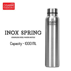 Classic Essentials Spring Stainless Steel Single Walled Fridge Water Bottle (1000ml, Silver) - Home Decor Lo