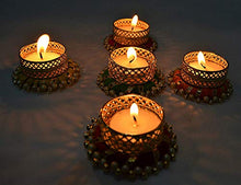 Load image into Gallery viewer, Diwali Decoration Tealight Candle Holders with Pearls, 5 Pcs Holders &amp; 5 Tealight Candles Free/Made in India/Handcrafted/Great for Gifts, Navratri, Holi, Pooja/Festival Decoration Item (5 pcs + 5 Candles FREE) - Home Decor Lo