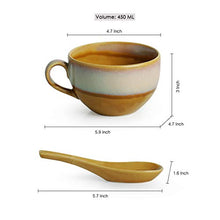 Load image into Gallery viewer, ExclusiveLane Dual Glazed Studio Pottery Handled Ceramic Soup Bowls with Spoons & with Handle (Set of 2, 450 ML, Mustard Yellow and Off-White, Dishwasher & Microwave Safe) - Home Decor Lo