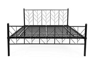 FurnitureKraft Lisbon Queen Size Metal Bed (Mild Steel - Black) - Home Decor Lo