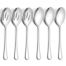 Load image into Gallery viewer, LIANYU Large Serving Spoon x 3, Slotted Serving Spoon x 3, 9.8 Inch Stainless Steel Buffet Restaurant Dinner Serving Spoons Set, Catering Serving Utensils for Party Banquet, Dishwasher Safe - Home Decor Lo