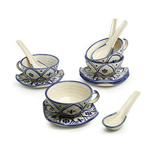 Load image into Gallery viewer, ExclusiveLane 'Moroccan Floral' Hand Painted Studio Pottery Ceramic Soup Bowls with Spoons & Saucers (Set of 4, Microwave Safe, 250 ML) - Handled Soup Bowls with Handle Soup Set with Spoon Soup Cups - Home Decor Lo