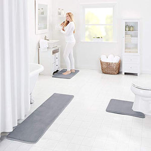 Zollyss Memory Foam Bath Mat Non Slip Absorbent Super Cozy Velvet Bathroom Rug Carpet (60X40 cm) (Grey) - Home Decor Lo