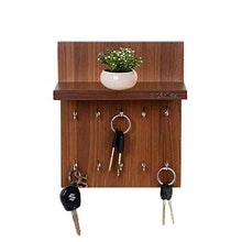 Load image into Gallery viewer, Anikaa Aldo Wooden Key Holder Stand/Wall Hooks Stand/Key Holder for Home Office/Wall Mounted Key Holder/Key Hold/Key Chain Hanging Board/Wall Hanging Key Holder/Key Holder with Shelf -(Walnut) - Home Decor Lo