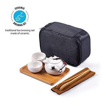 Load image into Gallery viewer, Udyan Tea Classic Tea Set (Pearl White) | Chinese Gongfu Style Tea Maker with Porcelain Tea Pot (150 ml), 2 Cups (45 ml Each), Bamboo Tray &amp; Tongs, Tea Mat &amp; Packing Bag - Home Decor Lo