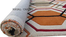 Load image into Gallery viewer, Regal Carpet Embossed Carved Handmade Tuffted Woollen Thick Geometrical Carpet for Living Room Bedroom Home Size 3 x 5 feet (90X150 cm) Ivory & Orange Multi - Home Decor Lo
