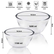 Load image into Gallery viewer, Kurtzy Mixing Bowl (2 Pack) - 1100ml, 1600ml Borosilicate Glass Bowl Set - BPA Free - Oven Microwave Safe - Transparent Kitchen Glass Bowl for Baking Serving Cooking Dishes - Home Decor Lo