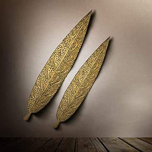 DECORE BASKET Metal Ham Leaf Wall Hanging (Gold) - Home Decor Lo