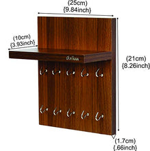 Load image into Gallery viewer, Anikaa Aldo Wooden Key Holder Stand/Wall Hooks Stand/Key Holder for Home Office/Wall Mounted Key Holder/Key Hold/Key Chain Hanging Board/Wall Hanging Key Holder/Key Holder with Shelf -(Walnut) - Home Decor Lo