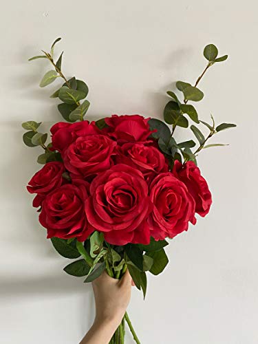 thumbnail image 2 of 20Pcs Red Silk Rose Artificial Flowers - 17 Inch Stem - For Bouquets, Home Decor, Party 2 of 3