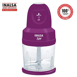 INALSA 4-in-1 Chopper Joy-250W Copper Motor, Chop, Mince,Puree,Whisk,850 ml Capacity, One Touch Operation, 1.30mtr Long Power Cord, (White/Purple) - Home Decor Lo
