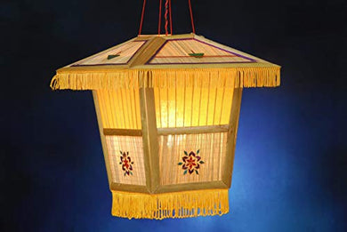 Hand Made Cane Diwali Lantern | Kandil | Diwali Decoration (Yellow) - Home Decor Lo