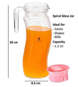 Machak Spiral Glass Water Jug with Lid Beverage Dispenser, Clear, 1250 ml - Home Decor Lo
