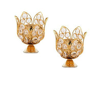 Load image into Gallery viewer, FESTIVE INDIA Brass Bowl Crystal Round Shape Kamal Deep Akhand Jyoti Oil Lamp Diya (10x10x9 cm, Gold) - Home Decor Lo