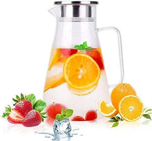 Load image into Gallery viewer, PBK Allied 1.8ltr Glass jug Water with Lid Jug Hot &amp; Cold Water Iced Tea Pitcher and Beverage Transparent Storage Juice, Milk, Wine, Coffee, etc. (1) - Home Decor Lo