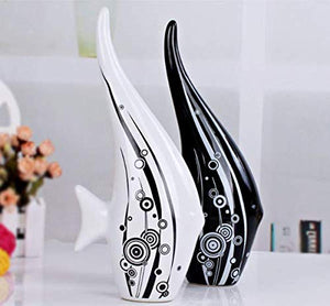 Xtore Ceramic Bubble Fish Art Figure, Large, Black White, Set of 2