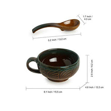 Load image into Gallery viewer, ExclusiveLane 'Amber & Teal' Studio Pottery Handled Ceramic Soup Bowls with Spoons & with Handle (Set of 2, 300 ML, Dishwasher & Microwave Safe), Amber with Teal tints, Standard (EL-005-698) - Home Decor Lo
