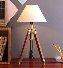 Load image into Gallery viewer, Earth Instruments Wooden Table Lamp (Tripod) with Cream Conical Shade Wire and Bulb Included Home Decorative Decorative Floor Lamps for Living Room Corner Home Decoration Bedroom - Home Decor Lo