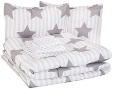 Load image into Gallery viewer, AmazonBasics Easy-Wash Microfiber Kid's Bed-in-a-Bag Bedding Set - Full / Queen, Grey Stars - Home Decor Lo