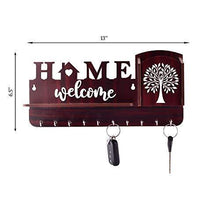 Load image into Gallery viewer, Aditya Handicrafts Welcome & Home Unique Key Holder With Mobile Holder & Charging Stand Cloth Toval & Mask Hanger Watch Wallet Showpiece Storage Self Wooden Handcrafted Home & Office Decoration (10 Hooks, Wooden) - Home Decor Lo
