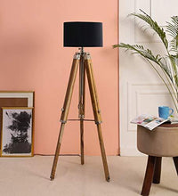 Load image into Gallery viewer, Beverly studio 14" Black Fabric lamp Shade with Teak Wood Tripod Floor lamp - Home Decor Lo
