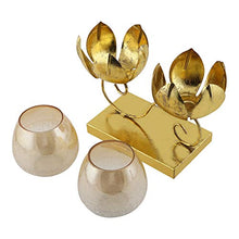 Load image into Gallery viewer, Gliteri Gallery Twin Lotus Metal Golden Crackle Glass Tea Light Candle Holder for Home Decoration Living Room Central Table Side Table Gifts Diwali (Height 8 inch X Length 10 inch) - Home Decor Lo